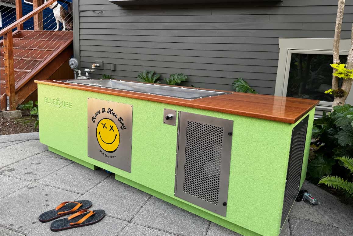 Custom BlueCube C2 in Old Money Green with mahogany deck and Have A Nice Day decal at Black Bear Brand in Seattle, WA