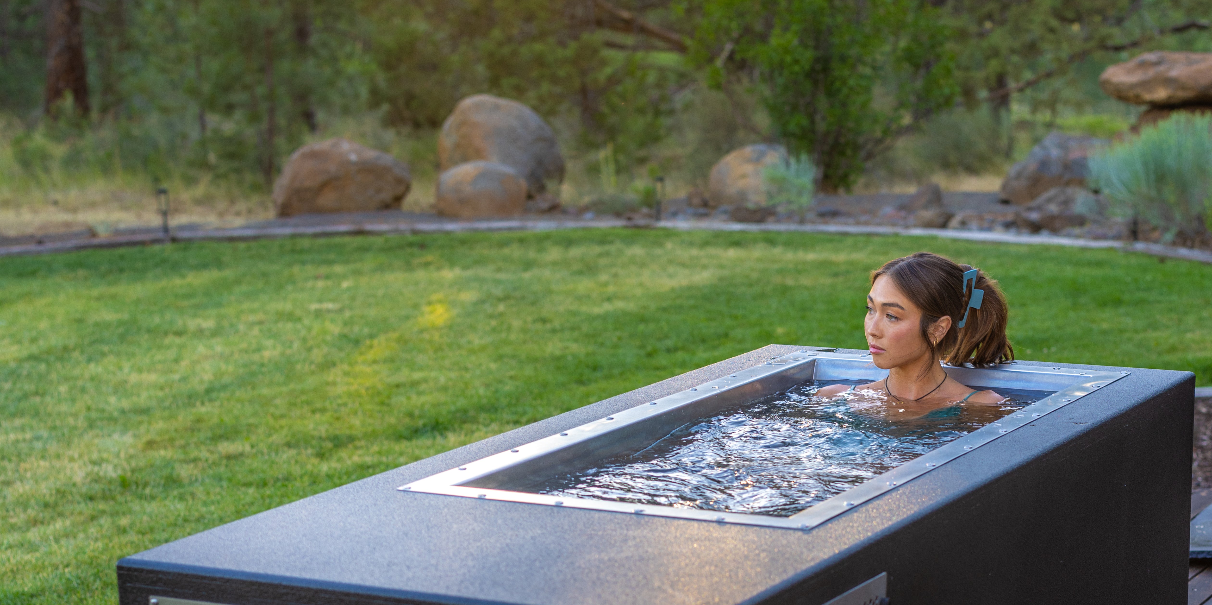 Woman In Black Ice Bath Tub