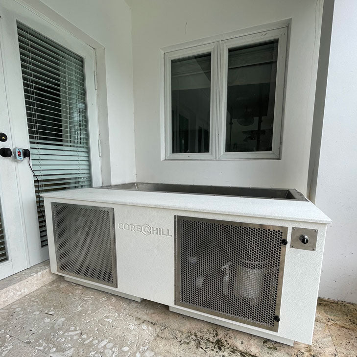 CoreChill Elite Cold Plunge Tub White Exterior in Backyard top view