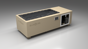 BlueCube C1 cold plunge tub beige with carbon fiber tub left front view [bc color=beige screen=frame deck=none tub=carbon-fiber view=fl]