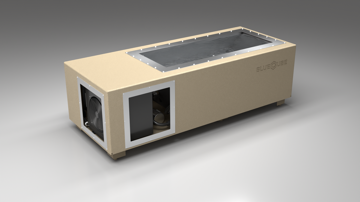BlueCube C1 cold plunge tub beige right back view [bc color=beige screen=frame deck=none tub=stainless view=br]