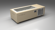 BlueCube C1 cold plunge tub beige with perforated screens with gel coated tub left front view [bc color=beige screen=screen deck=none tub=gel-coated view=fl]