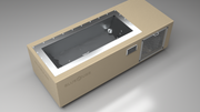 BlueCube C1 cold plunge tub beige with perforated screens top down view [bc color=beige screen=screen deck=none tub=stainless view=top]
