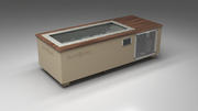 BlueCube C1 cold plunge tub beige with perforated screens with walnut deck with hempcarbon tub left front view [bc color=beige screen=screen deck=walnut tub=hempcarbon view=fl]