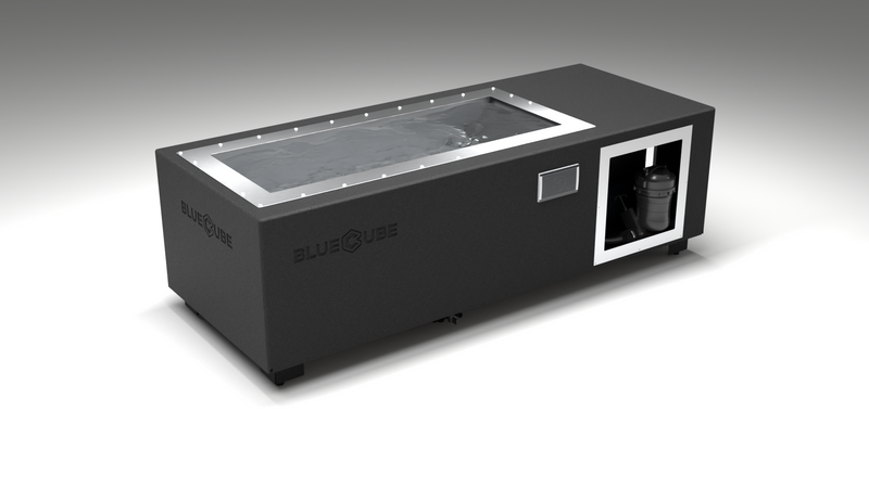 BlueCube C1 cold plunge tub black left front view [bc color=black screen=frame deck=none tub=stainless view=fl]