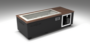 BlueCube C1 cold plunge tub black with walnut deck with gel coated tub left front view [bc color=black screen=frame deck=walnut tub=gel-coated view=fl]