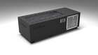 BlueCube C1 cold plunge tub black with perforated screens with carbon fiber tub left front view [bc color=black screen=screen deck=none tub=carbon-fiber view=fl]