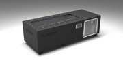 BlueCube C1 cold plunge tub black with perforated screens with carbon fiber tub left front view [bc color=black screen=screen deck=none tub=carbon-fiber view=fl]