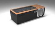 BlueCube C1 cold plunge tub black with perforated screens with mahogany deck with carbon fiber tub left front view [bc color=black screen=screen deck=mahogany tub=carbon-fiber view=fl]
