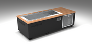 BlueCube C1 cold plunge tub black with perforated screens with mahogany deck left front view [bc color=black screen=screen deck=mahogany tub=stainless view=fl]