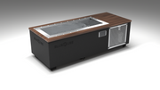 BlueCube C1 cold plunge tub black with perforated screens with walnut deck left front view [bc color=black screen=screen deck=walnut tub=stainless view=fl]