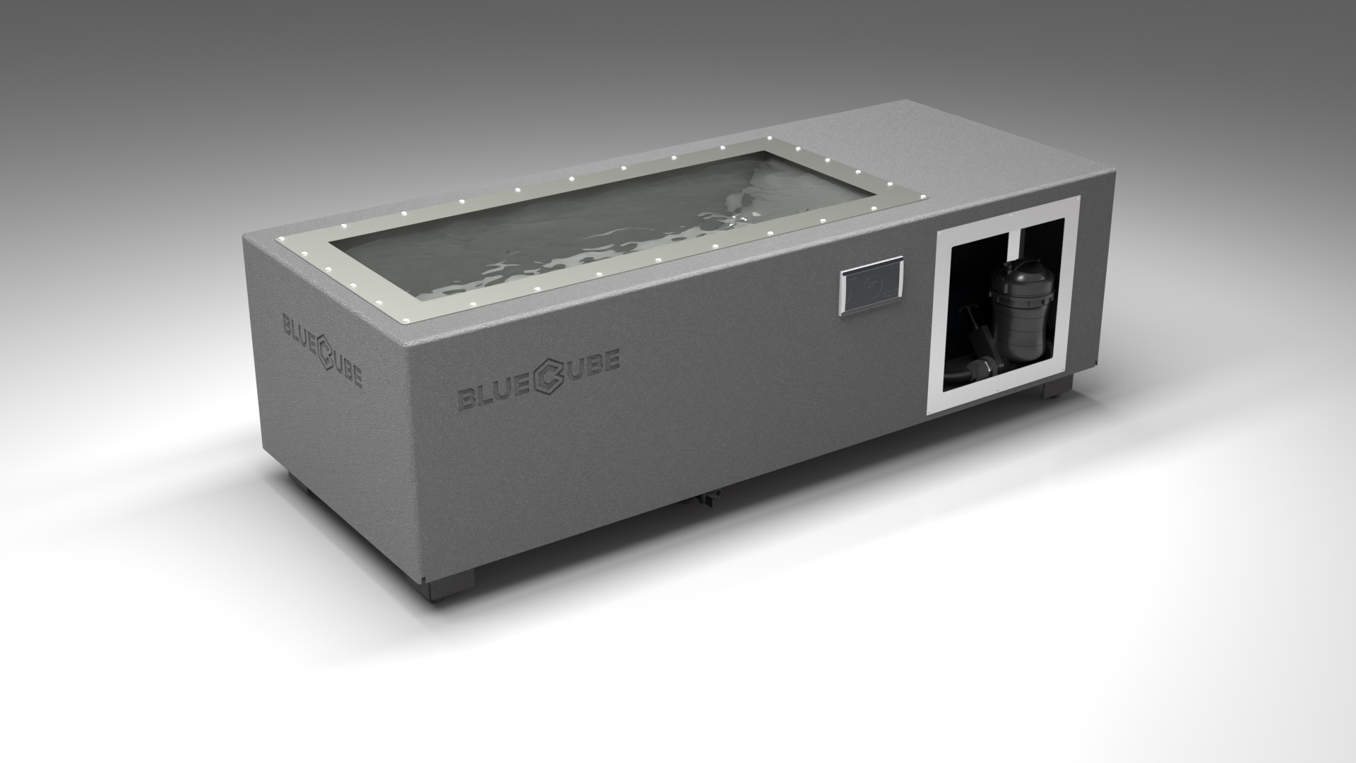BlueCube C1 cold plunge tub grey with hempcarbon tub left front view [bc color=grey screen=frame deck=none tub=hempcarbon view=fl]