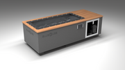 BlueCube C1 cold plunge tub grey with mahogany deck with carbon fiber tub left front view [bc color=grey screen=frame deck=mahogany tub=carbon-fiber view=fl]