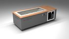 BlueCube C1 cold plunge tub grey with mahogany deck with gel coated tub left front view [bc color=grey screen=frame deck=mahogany tub=gel-coated view=fl]