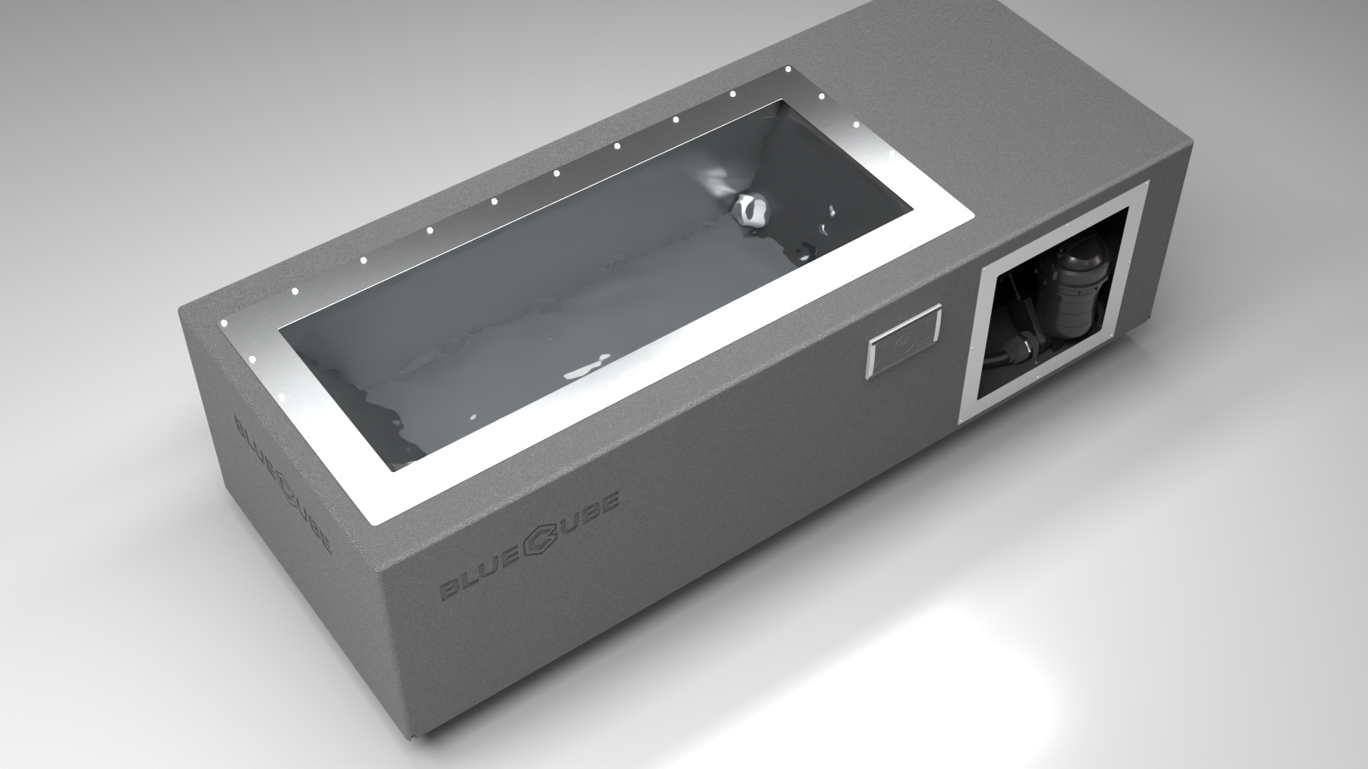 BlueCube C1 cold plunge tub grey top down view [bc color=grey screen=frame deck=none tub=stainless view=top]