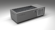 BlueCube C1 cold plunge tub grey with perforated screens with carbon fiber tub left front view [bc color=grey screen=screen deck=none tub=carbon-fiber view=fl]