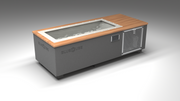 BlueCube C1 cold plunge tub grey with perforated screens with mahogany deck with gel coated tub left front view [bc color=grey screen=screen deck=mahogany tub=gel-coated view=fl]