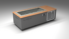 BlueCube C1 cold plunge tub grey with perforated screens with mahogany deck with hempcarbon tub left front view [bc color=grey screen=screen deck=mahogany tub=hempcarbon view=fl]