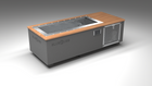 BlueCube C1 cold plunge tub grey with perforated screens with mahogany deck left front view [bc color=grey screen=screen deck=mahogany tub=stainless view=fl]