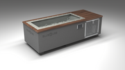 BlueCube C1 cold plunge tub grey with perforated screens with walnut deck with hempcarbon tub left front view [bc color=grey screen=screen deck=walnut tub=hempcarbon view=fl]