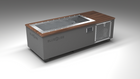 BlueCube C1 cold plunge tub grey with perforated screens with walnut deck left front view [bc color=grey screen=screen deck=walnut tub=stainless view=fl]