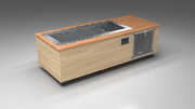 BlueCube C1 cold plunge tub uncladded with perforated screens with mahogany deck left front view [bc color=uncladded screen=screen deck=mahogany tub=stainless view=fl]