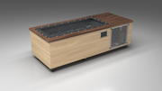 BlueCube C1 cold plunge tub uncladded with perforated screens with walnut deck with carbon fiber tub left front view [bc color=uncladded screen=screen deck=walnut tub=carbon-fiber view=fl]