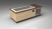 BlueCube C1 cold plunge tub uncladded with perforated screens with walnut deck with gel coated tub left front view [bc color=uncladded screen=screen deck=walnut tub=gel-coated view=fl]