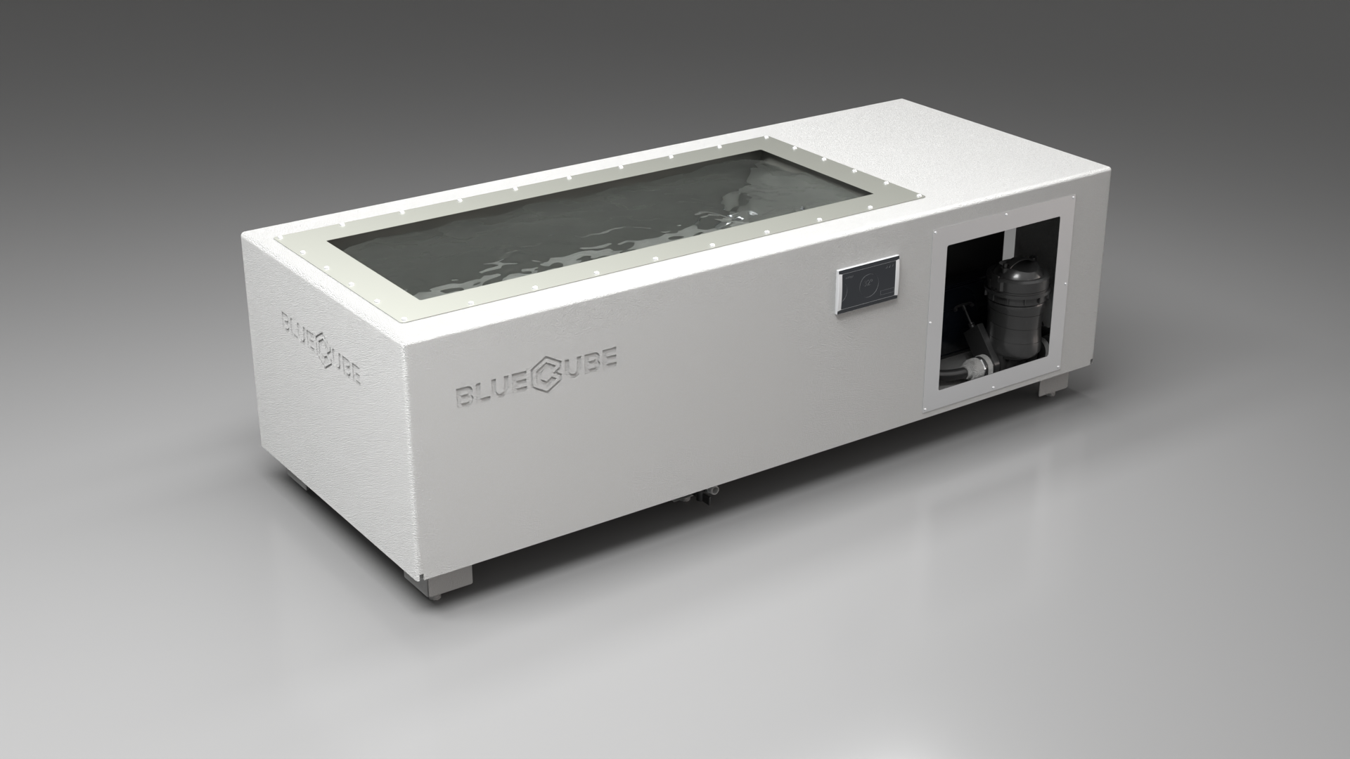 BlueCube C1 cold plunge tub white with hempcarbon tub left front view [bc color=white screen=frame deck=none tub=hempcarbon view=fl]