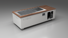 BlueCube C1 cold plunge tub white with walnut deck left front view [bc color=white screen=frame deck=walnut tub=stainless view=fl]