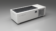 BlueCube C1 cold plunge tub white with perforated screens with carbon fiber tub left front view [bc color=white screen=screen deck=none tub=carbon-fiber view=fl]
