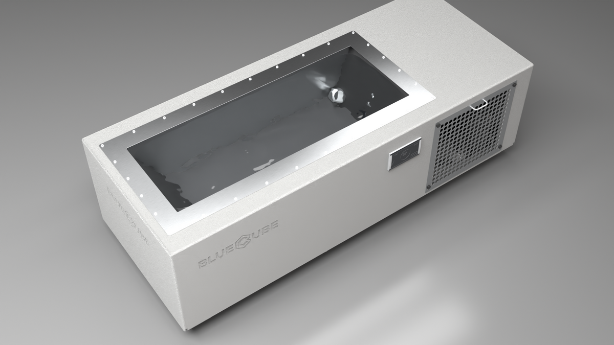 BlueCube C1 cold plunge tub white with perforated screens top down view [bc color=white screen=screen deck=none tub=stainless view=top]