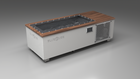 BlueCube C1 cold plunge tub white with perforated screens with walnut deck with carbon fiber tub left front view [bc color=white screen=screen deck=walnut tub=carbon-fiber view=fl]