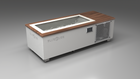 BlueCube C1 cold plunge tub white with perforated screens with walnut deck with gel coated tub left front view [bc color=white screen=screen deck=walnut tub=gel-coated view=fl]