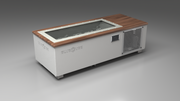 BlueCube C1 cold plunge tub white with perforated screens with walnut deck with hempcarbon tub left front view [bc color=white screen=screen deck=walnut tub=hempcarbon view=fl]