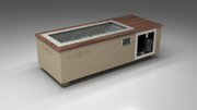 BlueCube C2 cold plunge tub beige with walnut deck with hempcarbon tub left front view [bc color=beige screen=frame deck=walnut tub=hempcarbon view=fl]