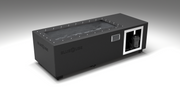 BlueCube C2 cold plunge tub black with carbon fiber tub left front view [bc color=black screen=frame deck=none tub=carbon-fiber view=fl]
