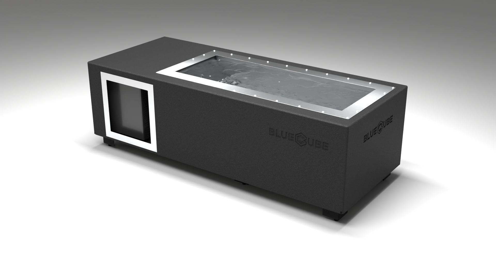 BlueCube C2 cold plunge tub black left back view [bc color=black screen=frame deck=none tub=stainless view=bl]