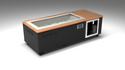 BlueCube C2 cold plunge tub black with mahogany deck with gel coated tub left front view [bc color=black screen=frame deck=mahogany tub=gel-coated view=fl]