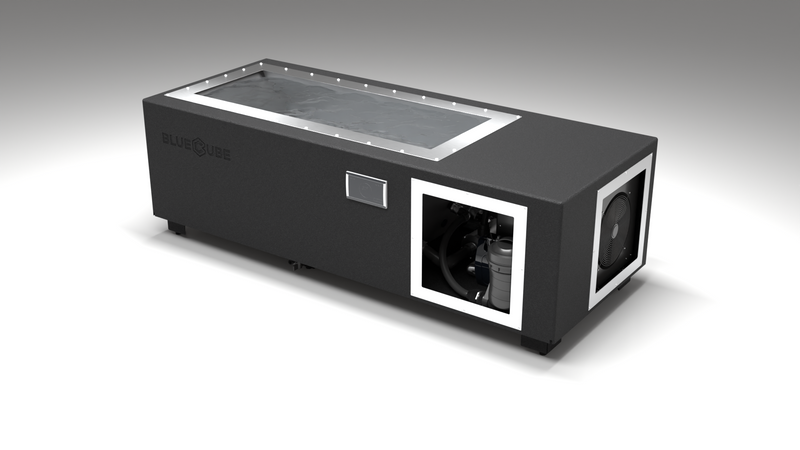 BlueCube C2 cold plunge tub black right front view [bc color=black screen=frame deck=none tub=stainless view=fr]