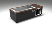 BlueCube C2 cold plunge tub black with walnut deck left front view [bc color=black screen=frame deck=walnut tub=stainless view=fl]