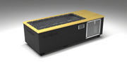BlueCube C2 cold plunge tub black with perforated screens with white maple deck with carbon fiber tub left front view [bc color=black screen=screen deck=white-maple tub=carbon-fiber view=fl]