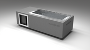 BlueCube C2 cold plunge tub grey left back view [bc color=grey screen=frame deck=none tub=stainless view=bl]