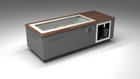 BlueCube C2 cold plunge tub grey with walnut deck with gel coated tub left front view [bc color=grey screen=frame deck=walnut tub=gel-coated view=fl]