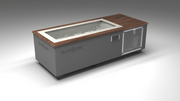 BlueCube C2 cold plunge tub grey with perforated screens with walnut deck with gel coated tub left front view [bc color=grey screen=screen deck=walnut tub=gel-coated view=fl]