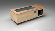 BlueCube C2 cold plunge tub uncladded with mahogany deck with hempcarbon tub left front view [bc color=uncladded screen=frame deck=mahogany tub=hempcarbon view=fl]