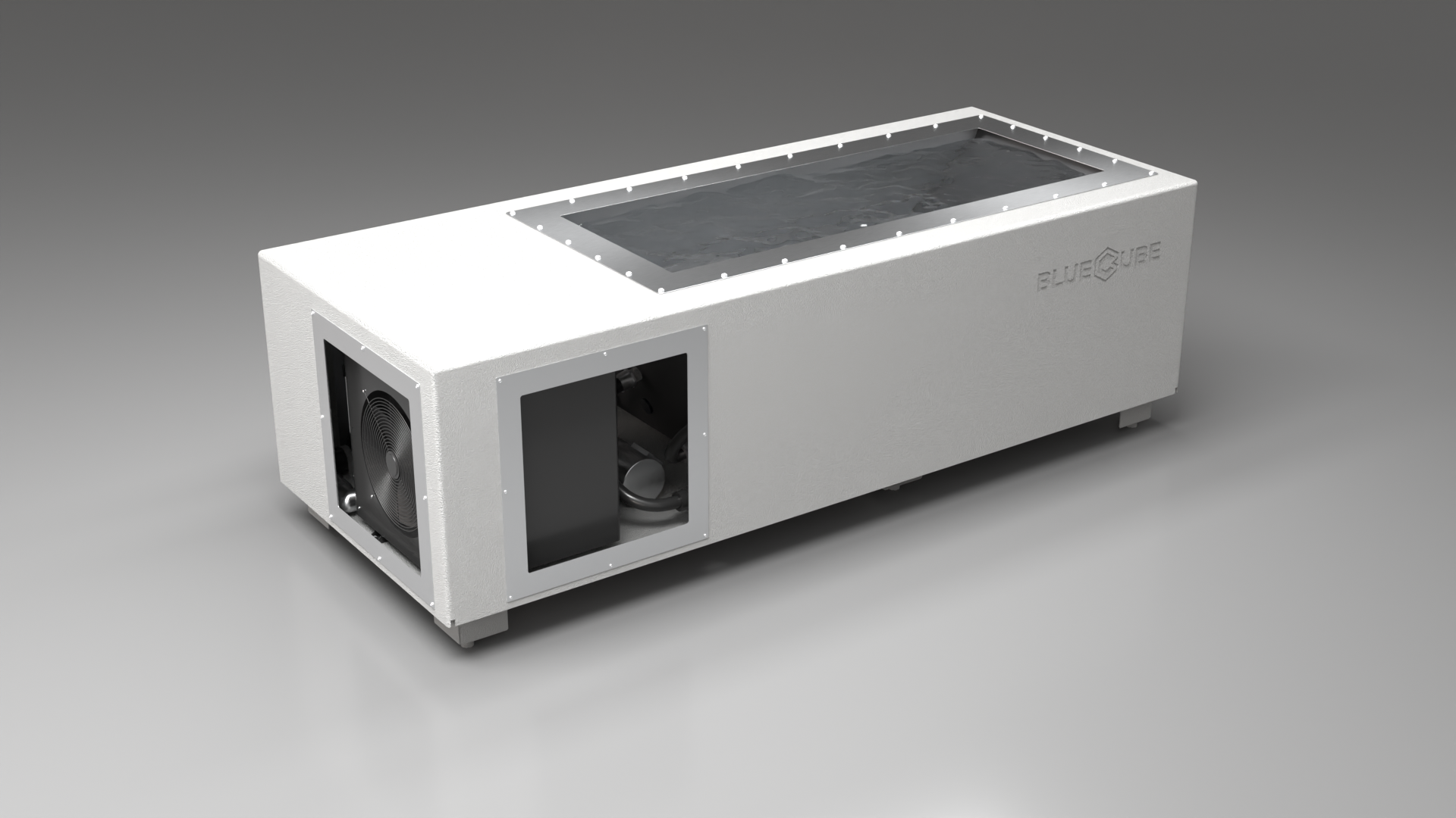 BlueCube C2 cold plunge tub white right back view [bc color=white screen=frame deck=none tub=stainless view=br]