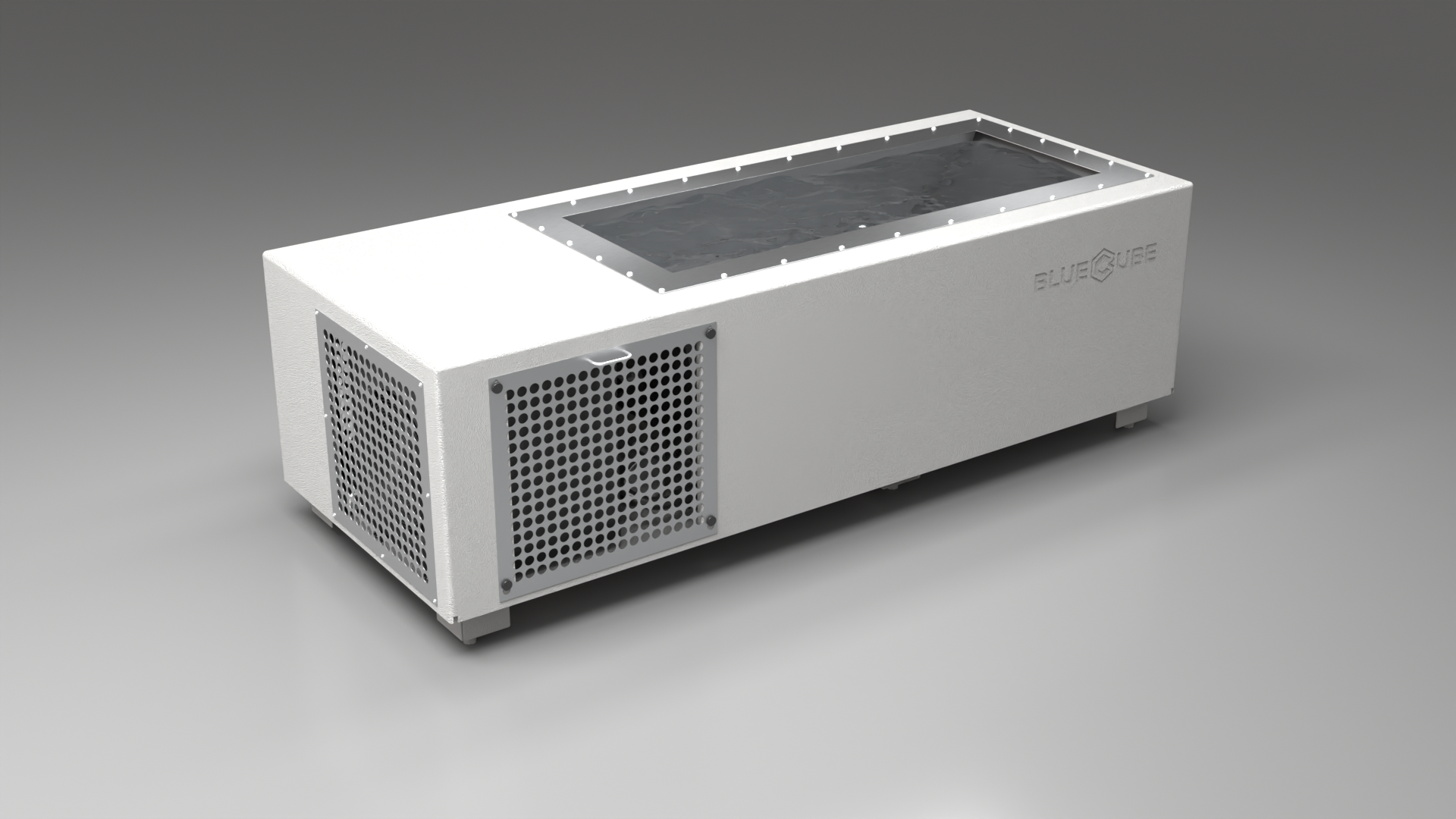 BlueCube C2 cold plunge tub white with perforated screens right back view [bc color=white screen=screen deck=none tub=stainless view=br]
