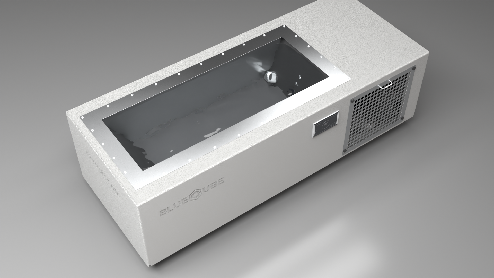 BlueCube C2 cold plunge tub white with perforated screens top down view [bc color=white screen=screen deck=none tub=stainless view=top]