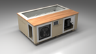 BlueCube C3 cold plunge tub beige with mahogany deck with gel coated tub left front view [bc color=beige screen=frame deck=mahogany tub=gel-coated view=fl]
